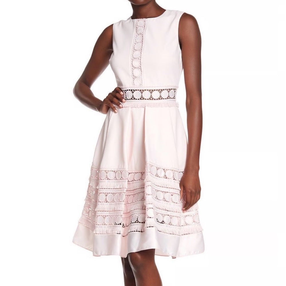 Ted Baker pink crochet fit and flare dress 8